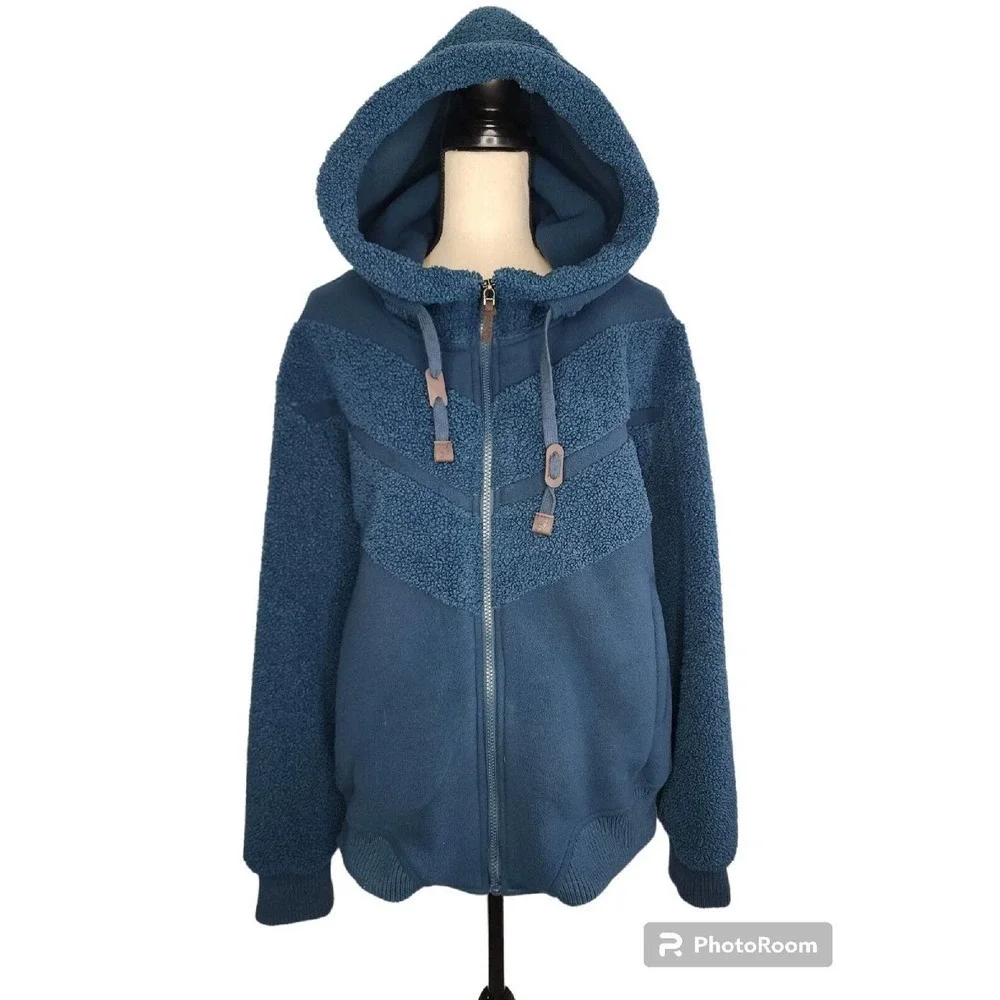Koolaburra By UGG Sherpa Fleece Coat Navy Full Zip Cozy Soft Warm Size L - Picture 2 of 12